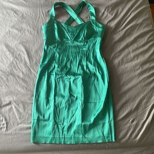 Calvin Klein emerald green crisscross midi bodice sweetheart cocktail dress
